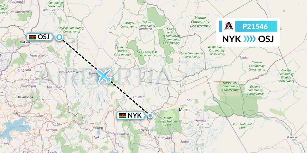 P21546 Airkenya Express Flight Map: Nanyuki to Nairobi