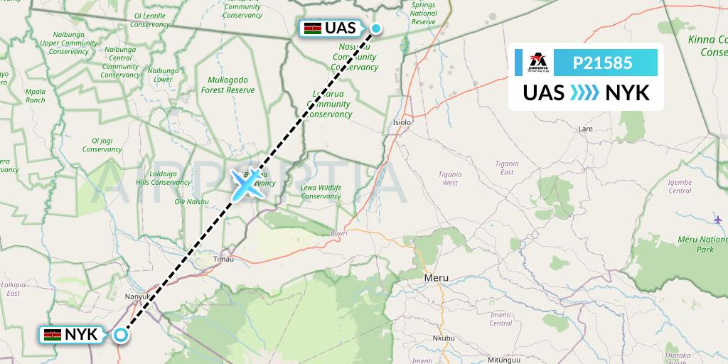 P21585 Airkenya Express Flight Map: Samburu South to Nanyuki
