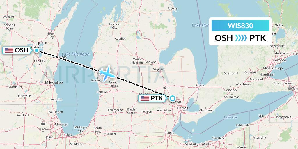 WIS830 Paccair Flight Map: Oshkosh to Oakland County