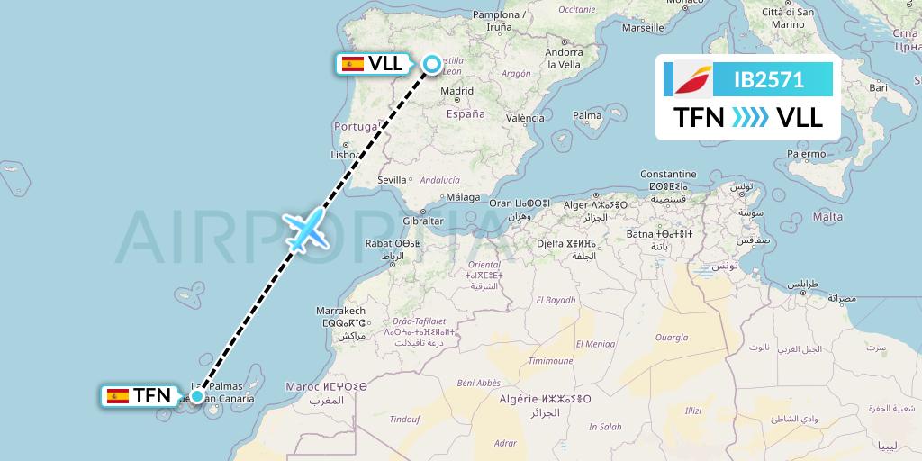 IB2571 Iberia Flight Map: Tenerife to Valladolid