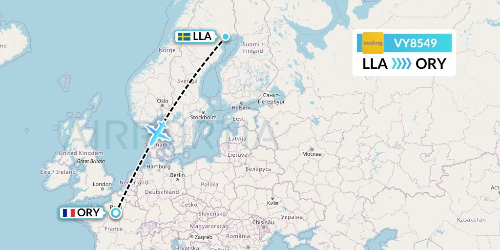 VY8549 Vueling Flight Map: Lulea to Paris