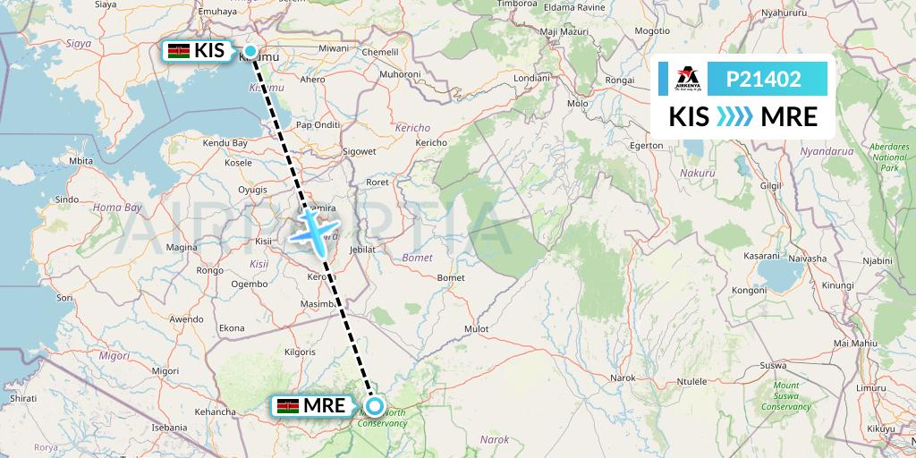 P21402 Airkenya Express Flight Map: Kisumu to Mara Lodges