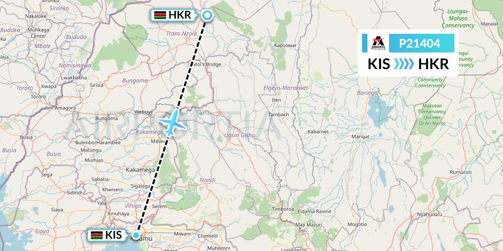 P21404 Airkenya Express Flight Map: Kisumu to Nairobi