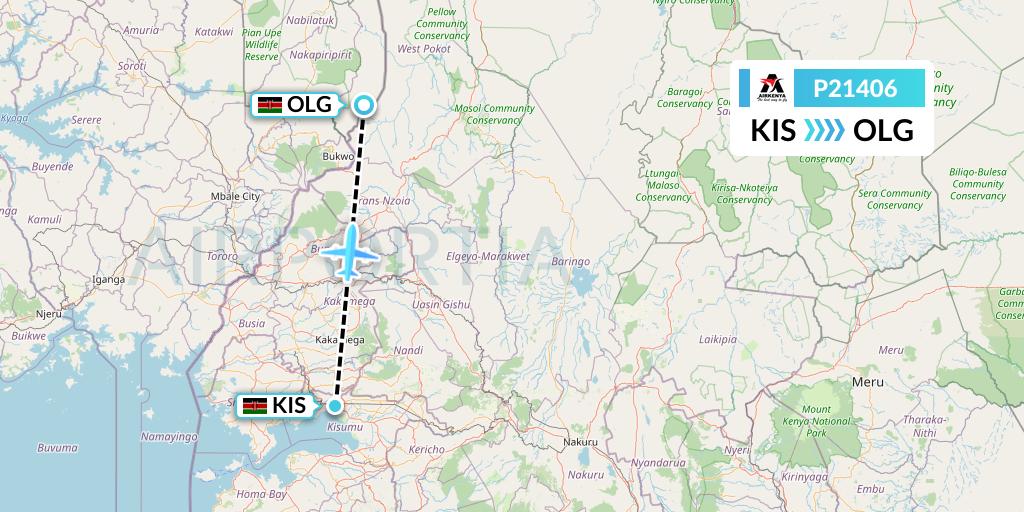 P21406 Airkenya Express Flight Map: Kisumu to Nairobi
