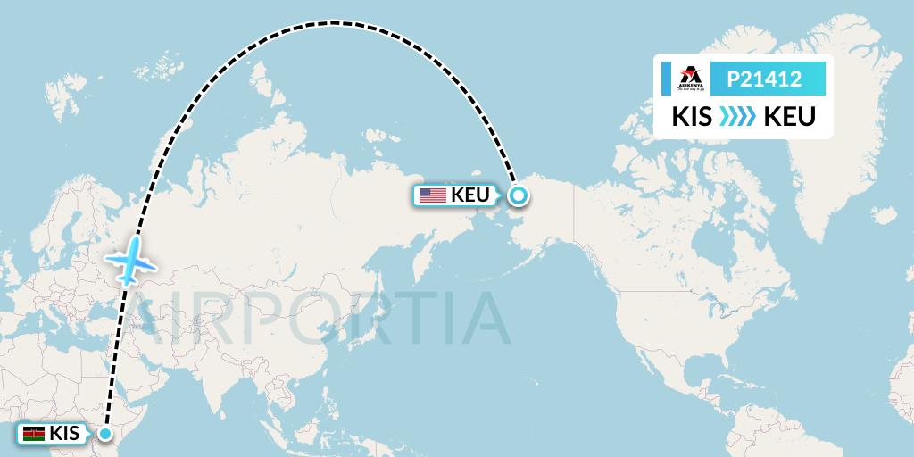 P21412 Airkenya Express Flight Map: Kisumu to Kelly Bar