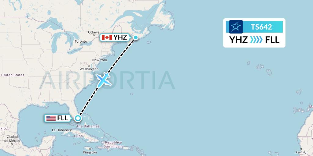 TS642 Air Transat Flight Map: Halifax to Fort Lauderdale