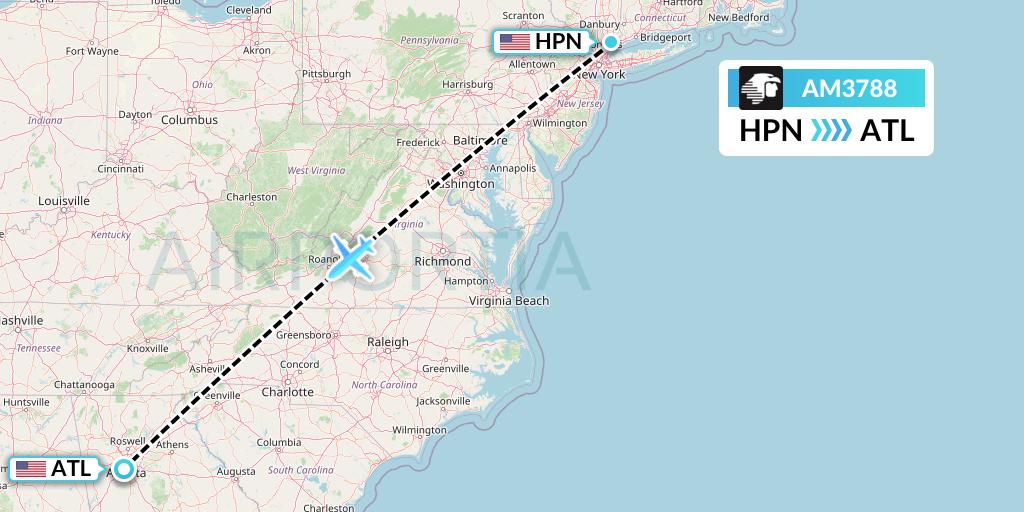 AM3788 Aeromexico Flight Map: White Plains to Atlanta