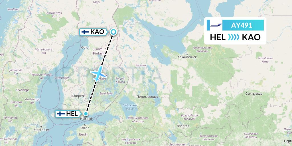 AY491 Finnair Flight Map: Helsinki to Kuusamo