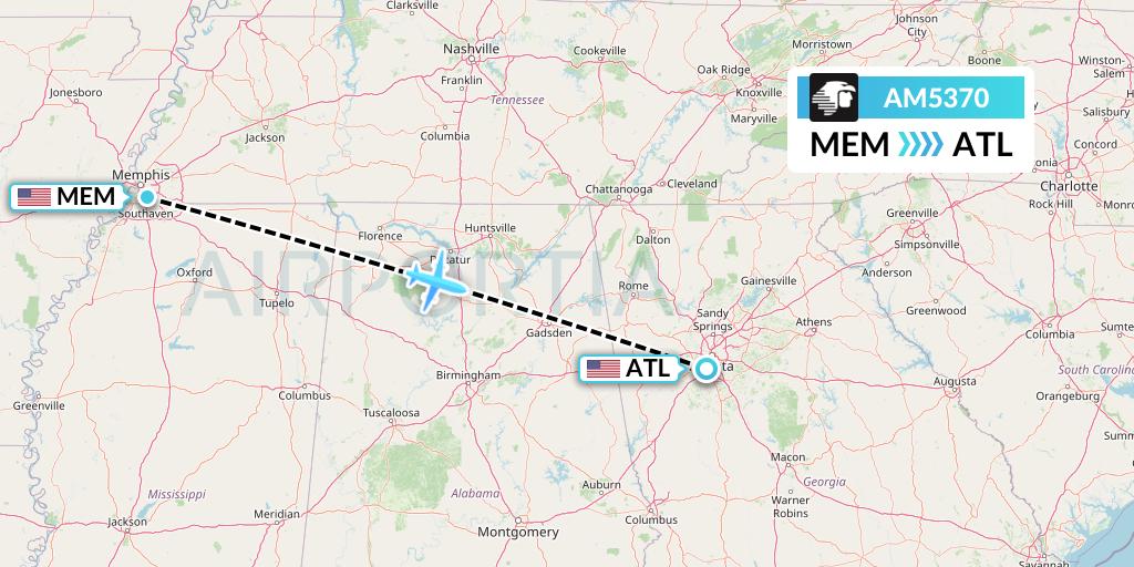 AM5370 Aeromexico Flight Map: Memphis to Atlanta