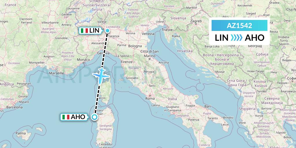 AZ1542 ITA Airways Flight Map: Milan to Alghero
