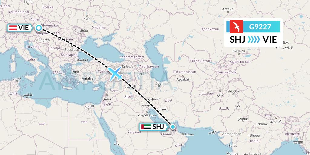 G9227 Air Arabia Flight Map: Sharjah to Vienna