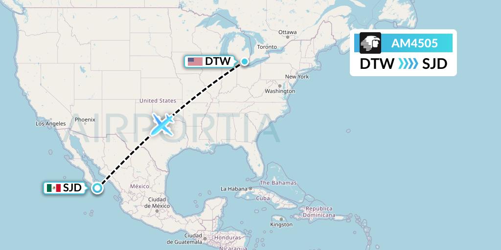 AM4505 Aeromexico Flight Map: Detroit to San Jose del Cabo