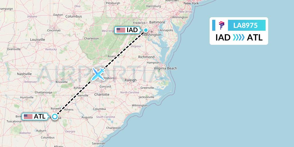 LA8975 LAN Airlines Flight Map: Washington to Atlanta