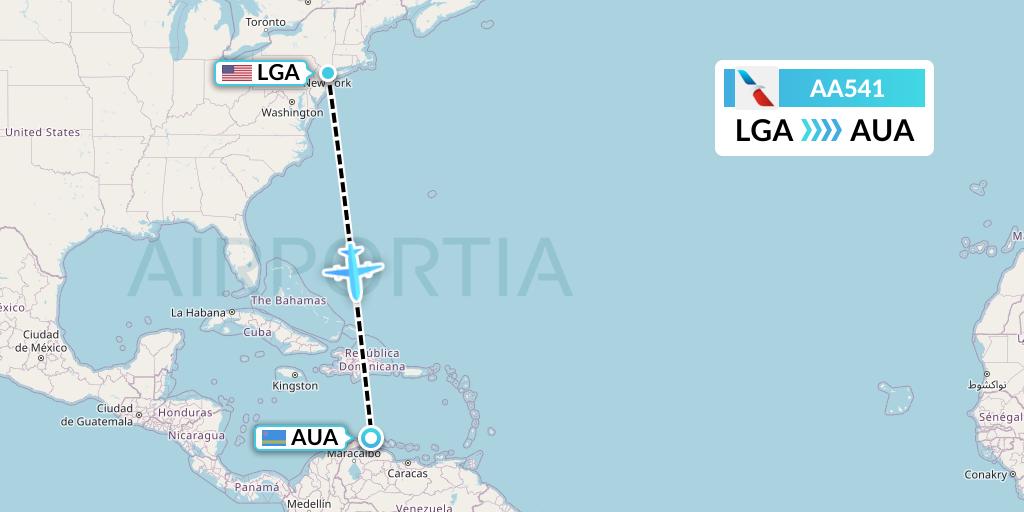 AA541 American Airlines Flight Map: New York to Oranjestad