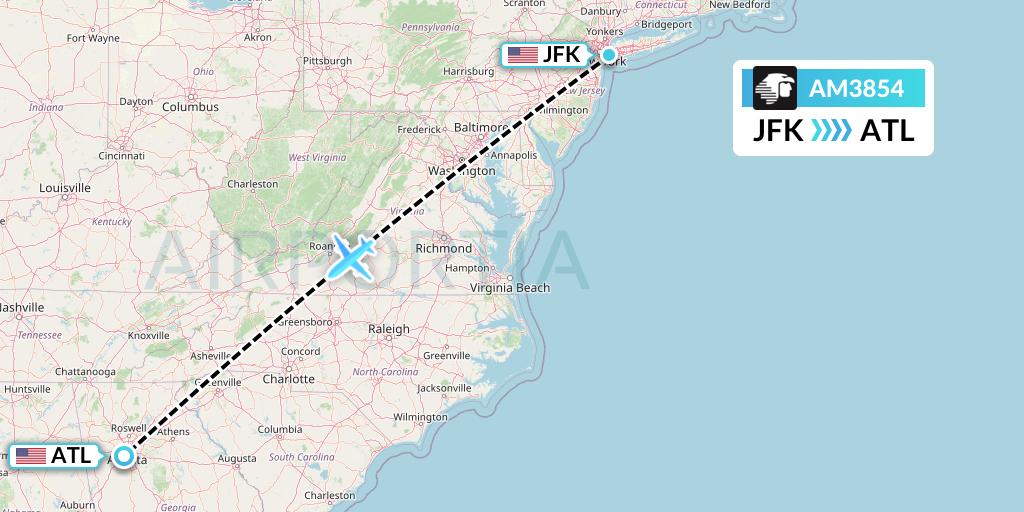 AM3854 Aeromexico Flight Map: New York to Atlanta