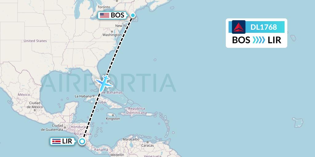 DL1768 Delta Air Lines Flight Map: Boston to Liberia