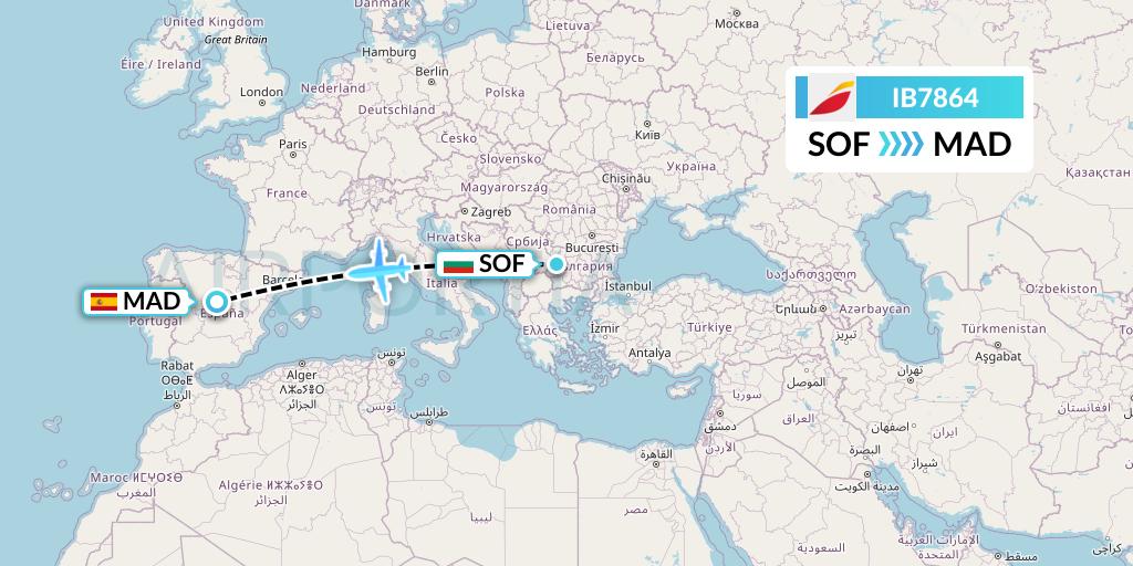 IB7864 Iberia Flight Map: Sofia to Madrid