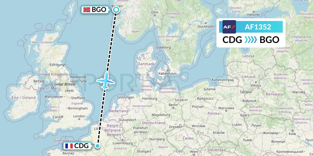 AF1352 Air France Flight Map: Paris to Bergen