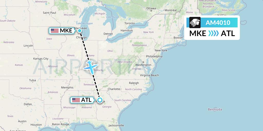 AM4010 Aeromexico Flight Map: Milwaukee to Atlanta