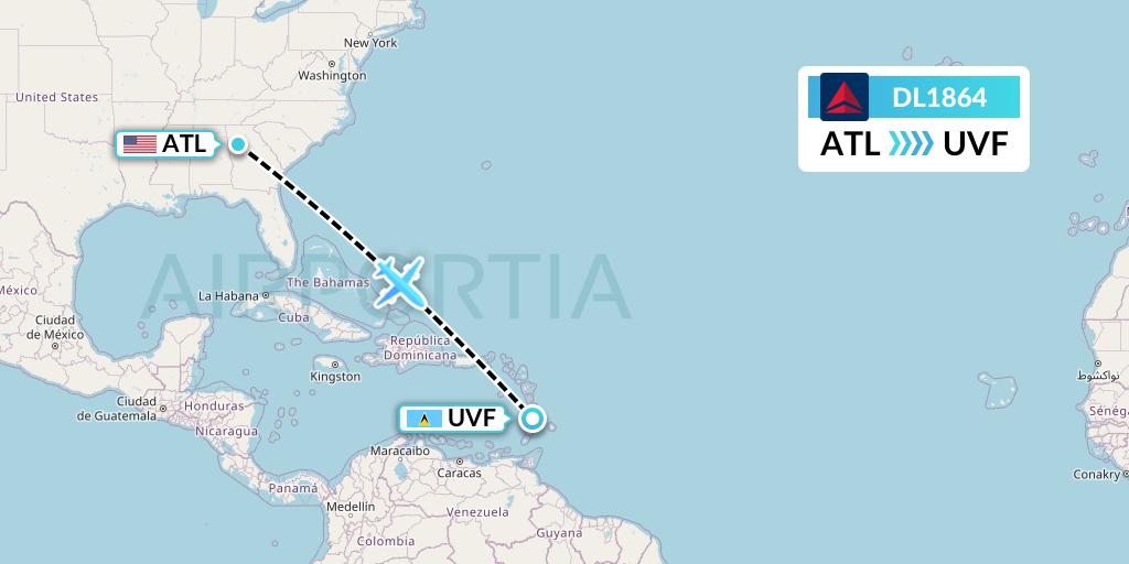 DL1864 Delta Air Lines Flight Map: Atlanta to Vieux Fort