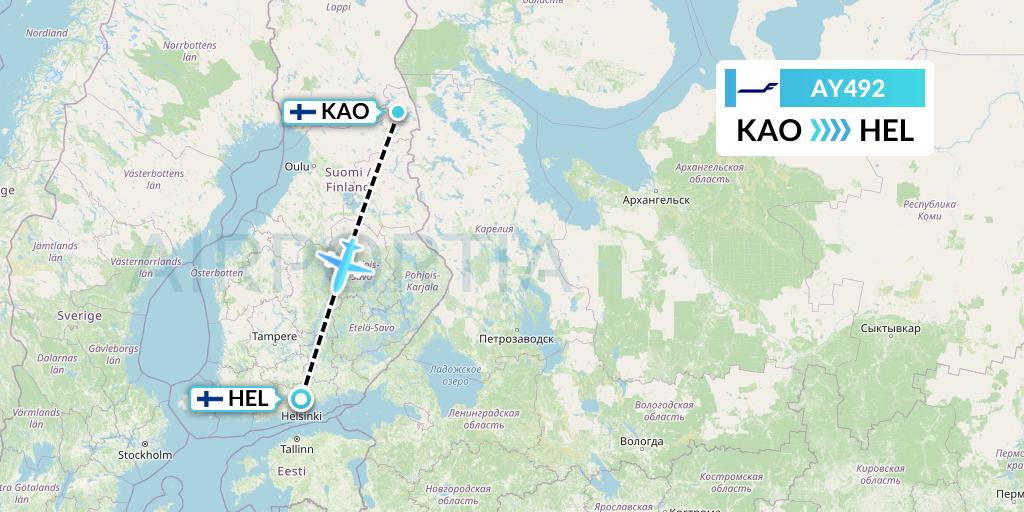 AY492 Finnair Flight Map: Kuusamo to Helsinki