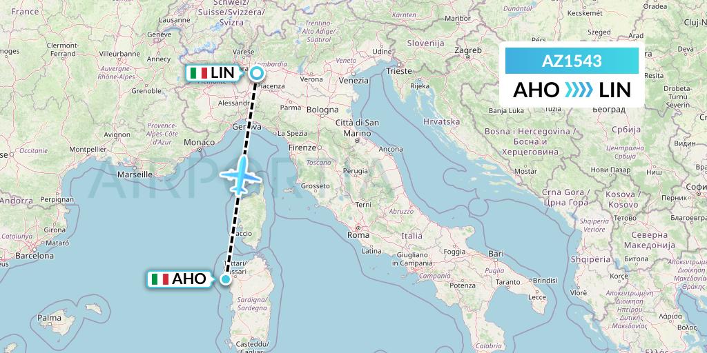AZ1543 ITA Airways Flight Map: Alghero to Milan