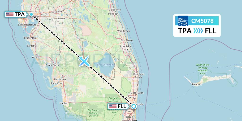 CM5078 Copa Airlines Flight Map: Tampa to Fort Lauderdale
