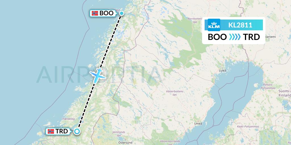 KL2811 KLM Flight Map: Bodo to Trondheim