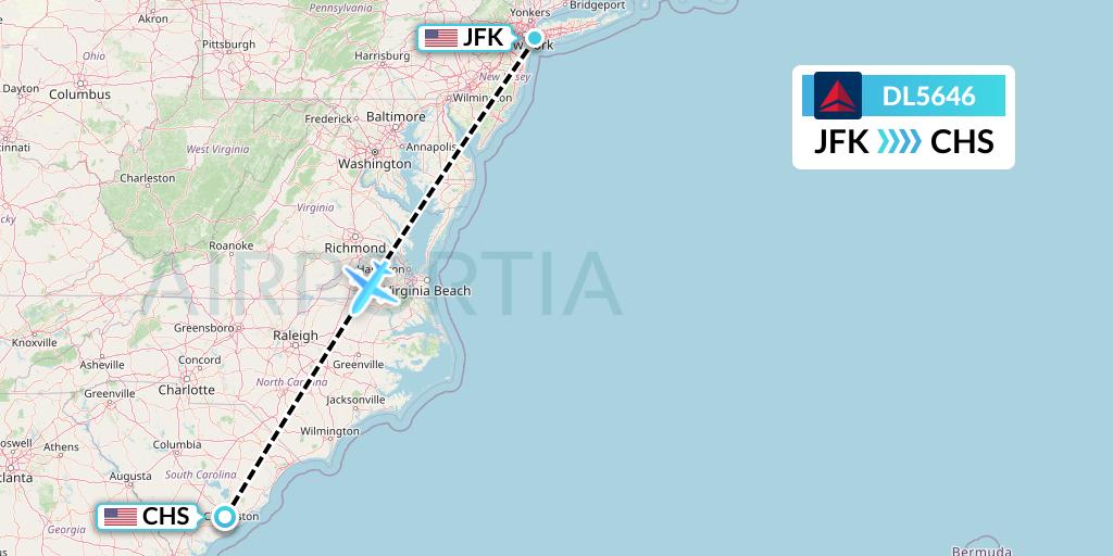 DL5646 Delta Air Lines Flight Map: New York to Charleston