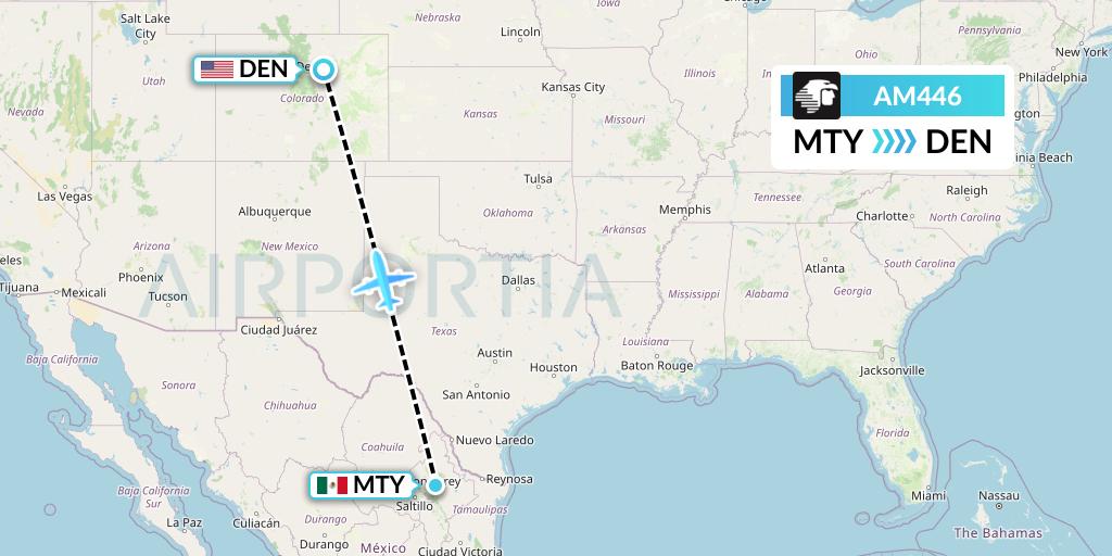 AM446 Aeromexico Flight Map: Monterrey to Denver
