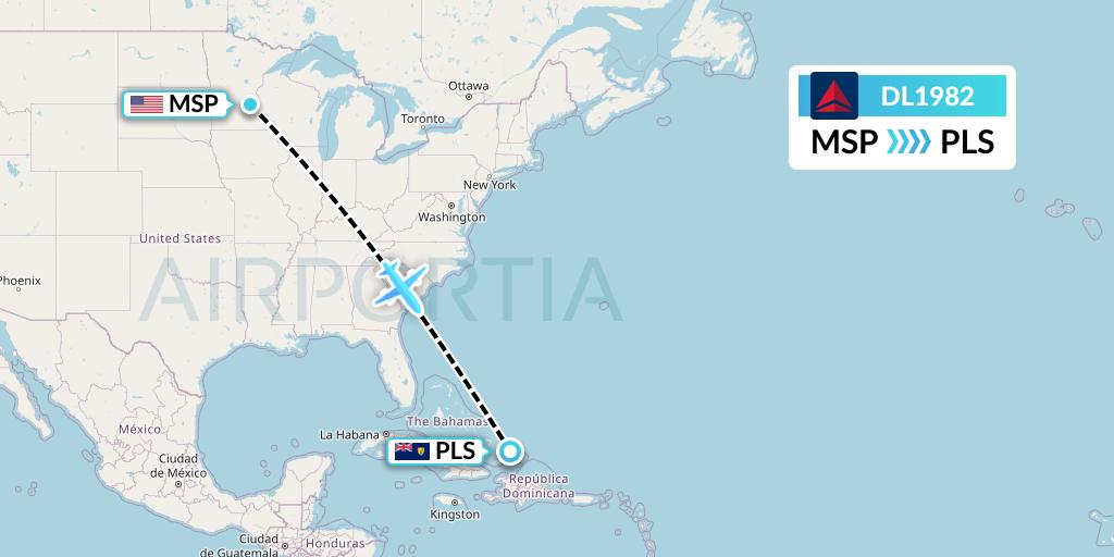 DL1982 Delta Air Lines Flight Map: Minneapolis to Providenciales