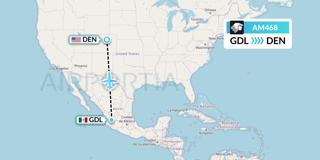 AM468 Aeromexico Flight Map: Guadalajara to Denver
