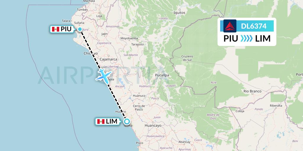 DL6374 Delta Air Lines Flight Map: Piura to Lima