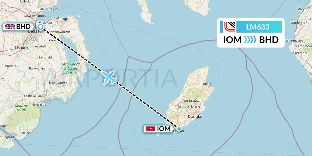 LM633 Loganair Flight Map: Isle of Man to Belfast
