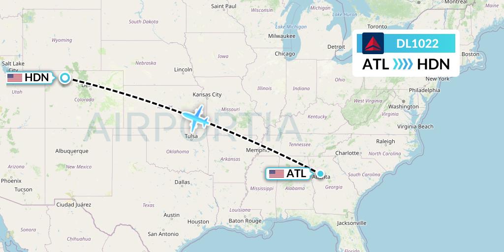 DL1022 Delta Air Lines Flight Map: Atlanta to Hayden
