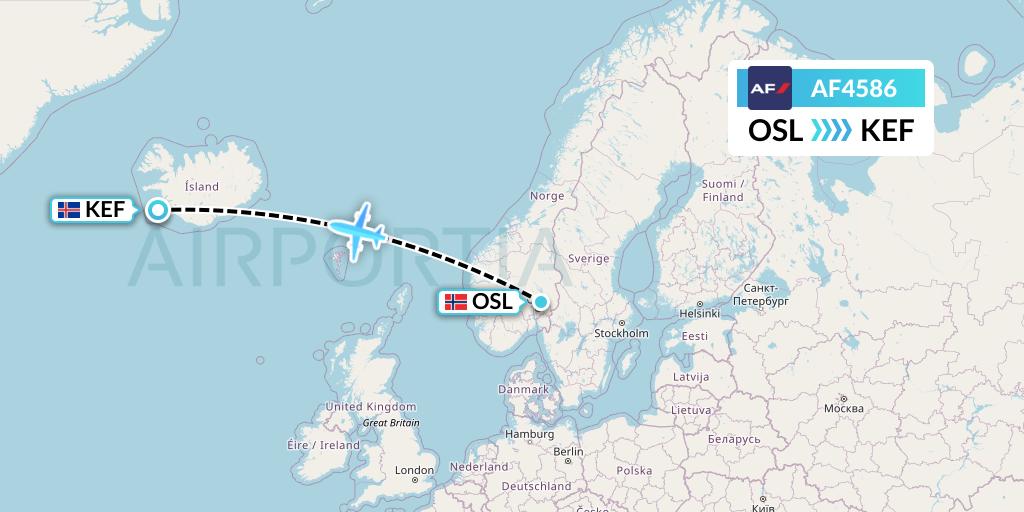 AF4586 Air France Flight Map: Oslo to Reykjavik