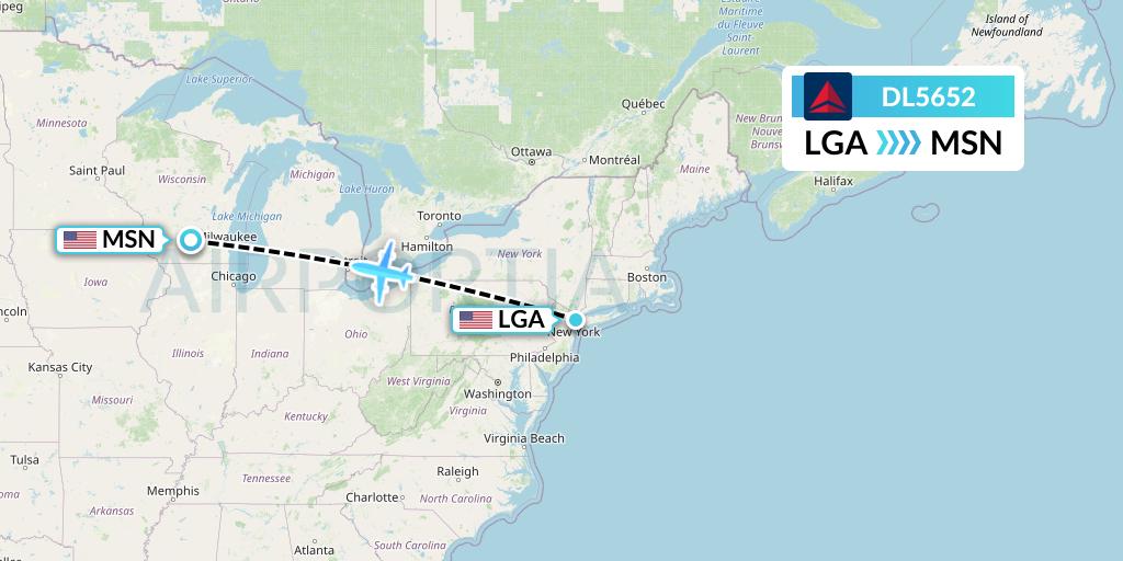 DL5652 Delta Air Lines Flight Map: New York to Madison