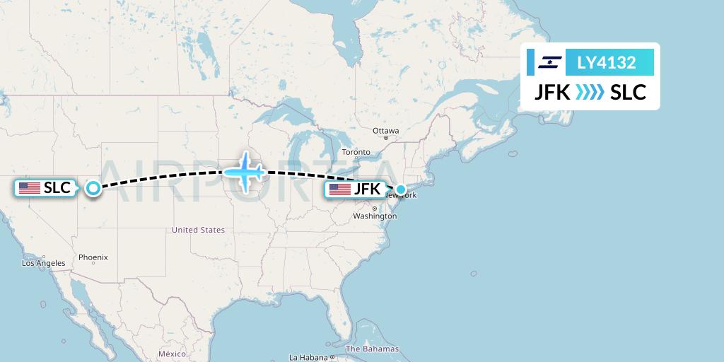LY4132 El Al Flight Map: New York to Salt Lake City