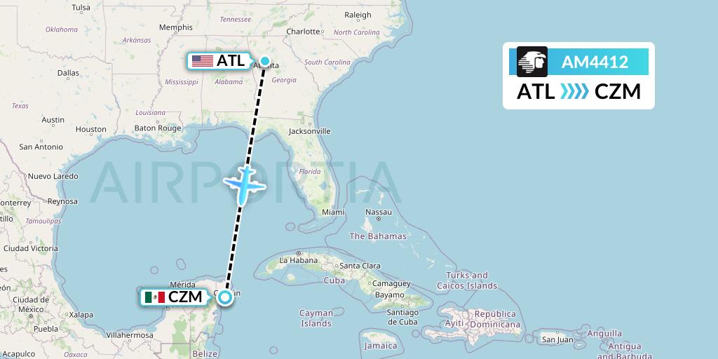 AM4412 Aeromexico Flight Map: Atlanta to Cozumel