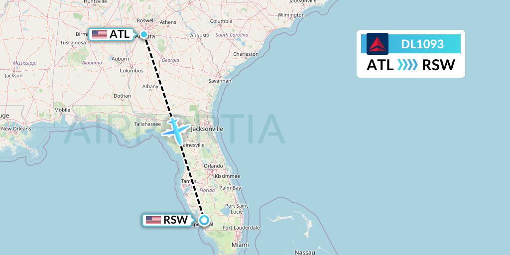 DL1093 Delta Air Lines Flight Map: Atlanta to Fort Myers
