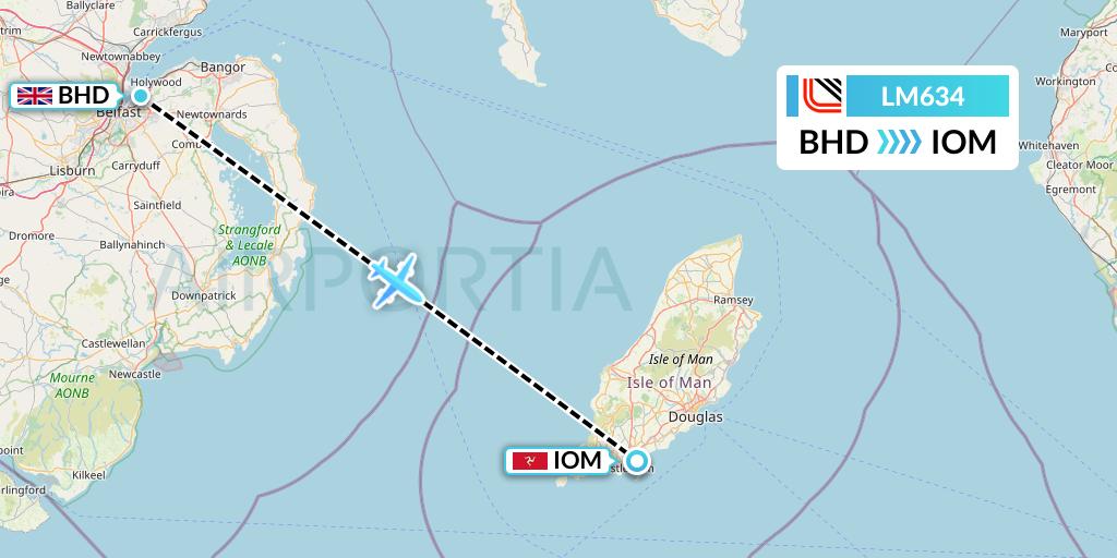 LM634 Loganair Flight Map: Belfast to Isle of Man