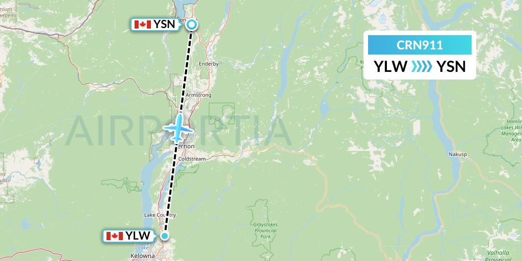 CRN911 Aerocaribbean Flight Map: Kelowna to Salmon Arm