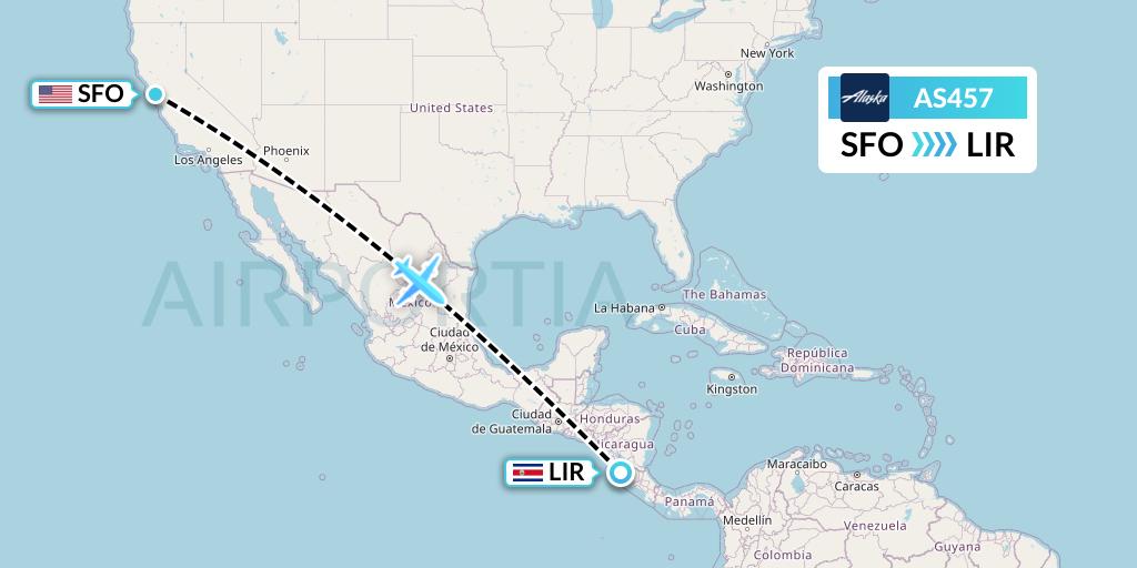 AS457 Alaska Airlines Flight Map: San Francisco to Liberia