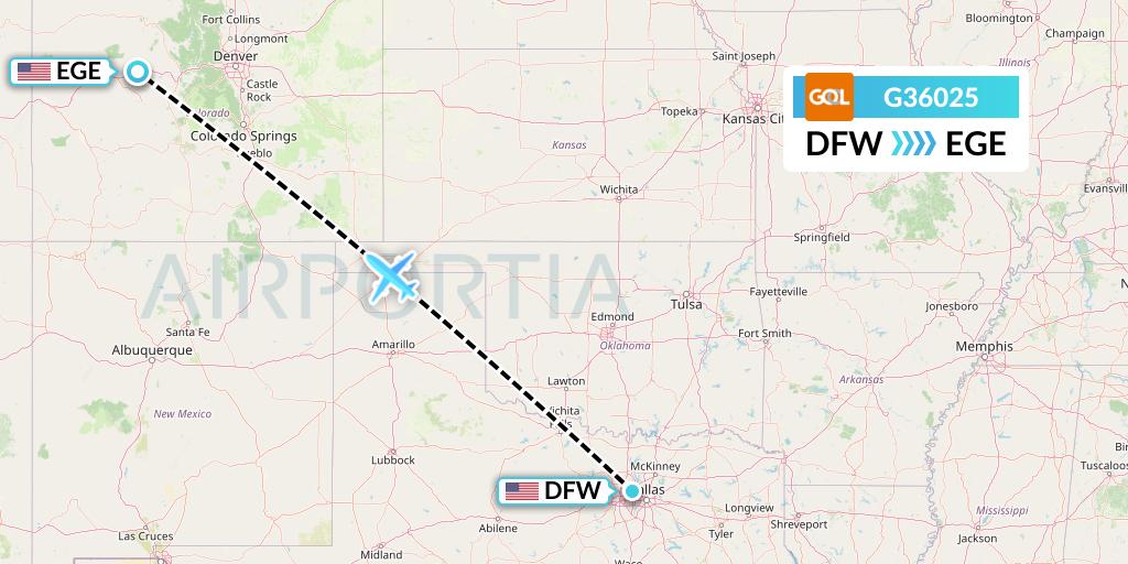 G36025 GOL Transportes Aeros Flight Map: Dallas to Eagle