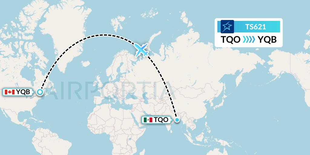 TS621 Air Transat Flight Map: Tulum to Quebec