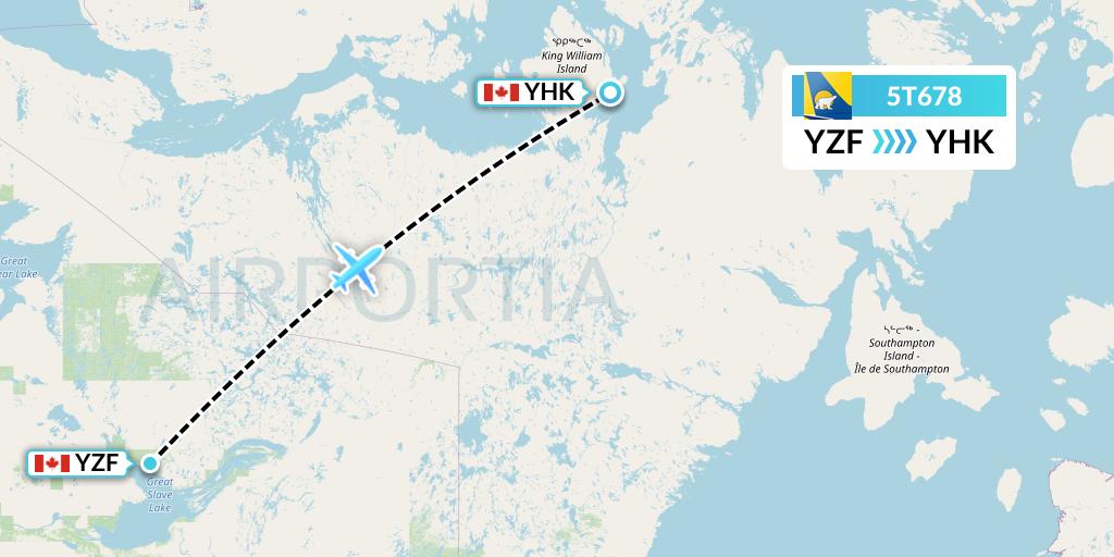 5T678 Canadian North Flight Map: Yellowknife to Gjoa Haven