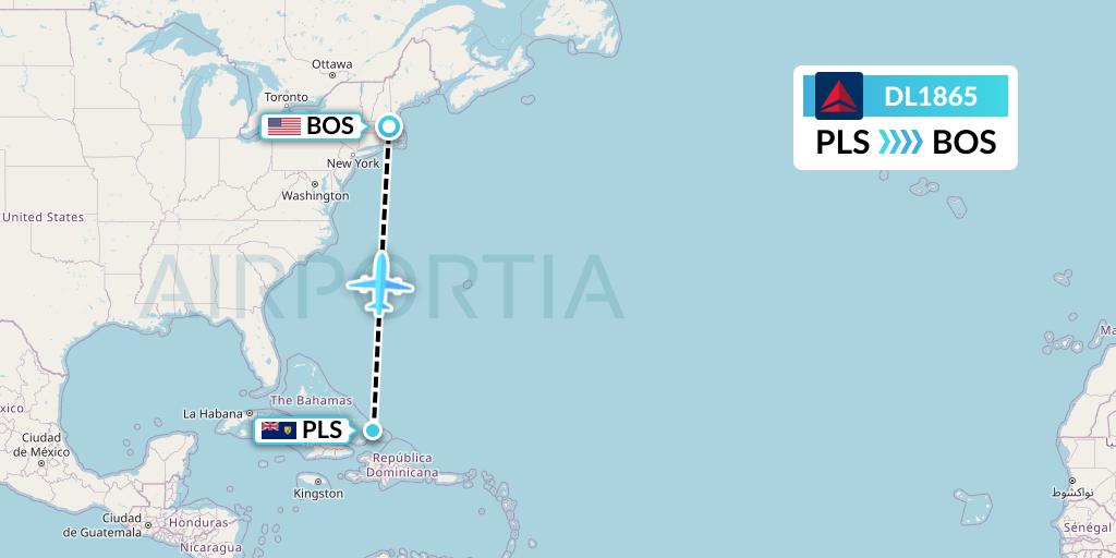 DL1865 Delta Air Lines Flight Map: Providenciales to Boston