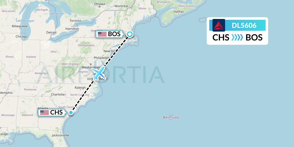 DL5606 Delta Air Lines Flight Map: Charleston to Boston