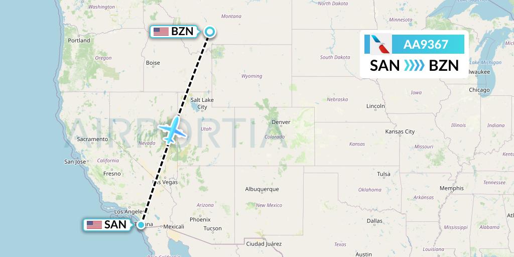 AA9367 American Airlines Flight Map: San Diego to Bozeman