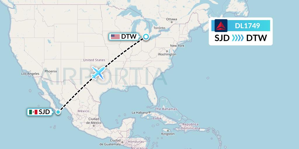 DL1749 Delta Air Lines Flight Map: San Jose del Cabo to Detroit